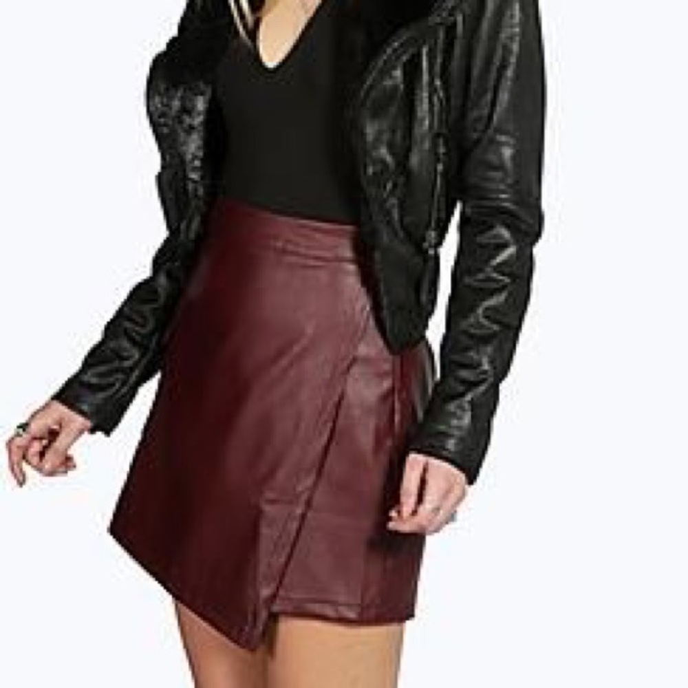 BOOHOO leather asymmetric wrap skirt